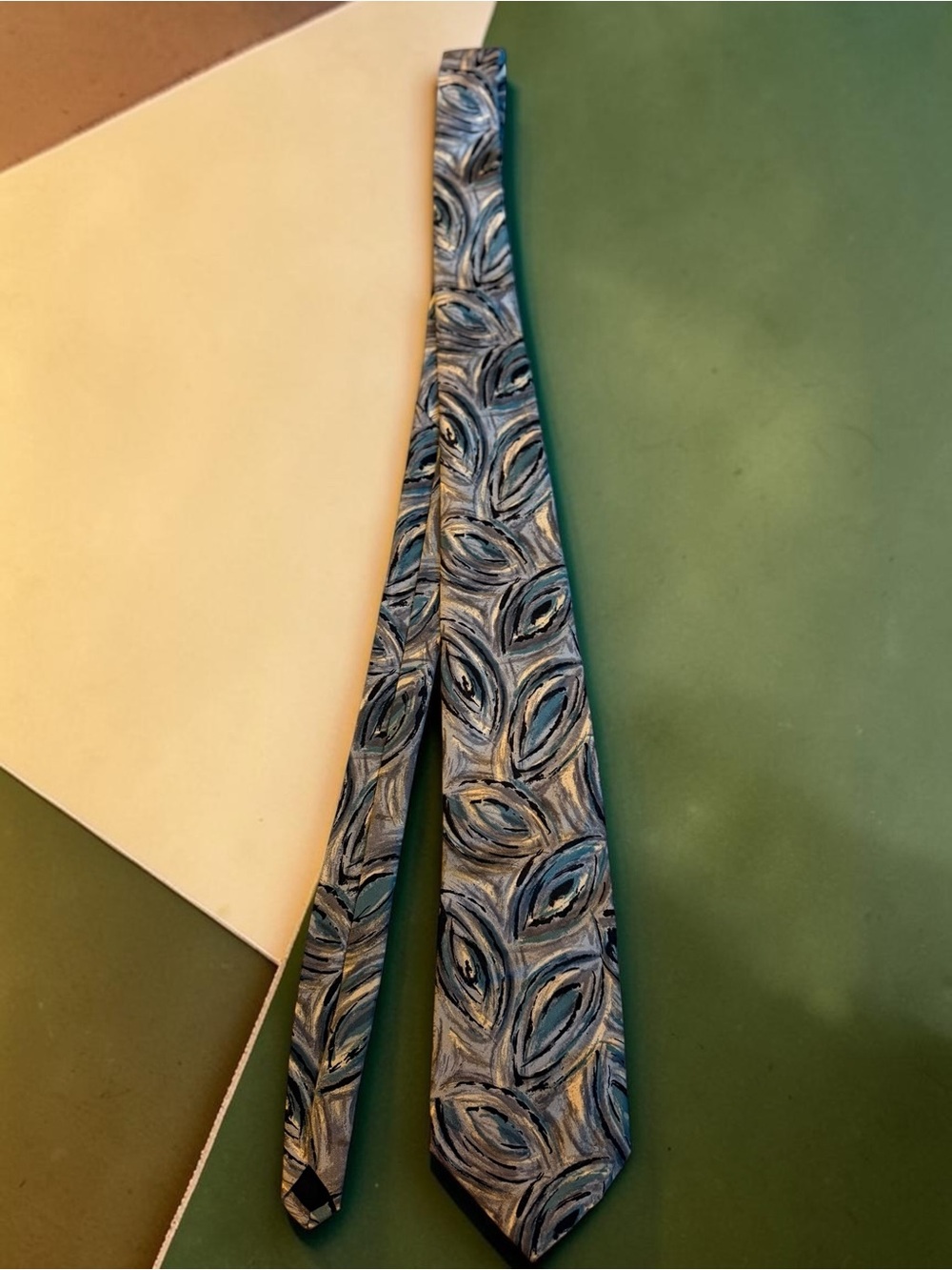 Vintage Italian Silk Styled Tie Abstract Leaf Print AS IS